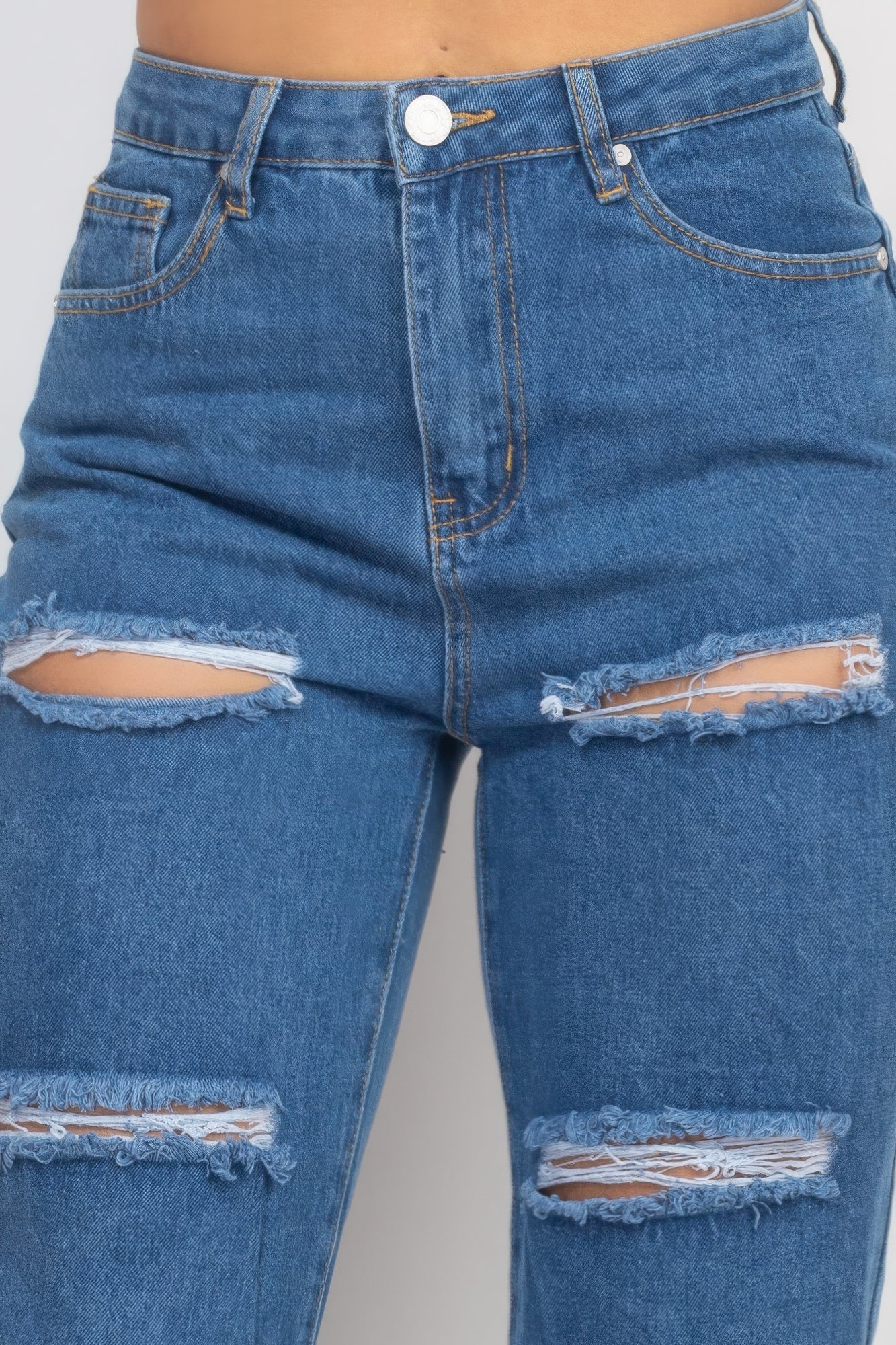 Rolled Hem Ripped Denim Jeans