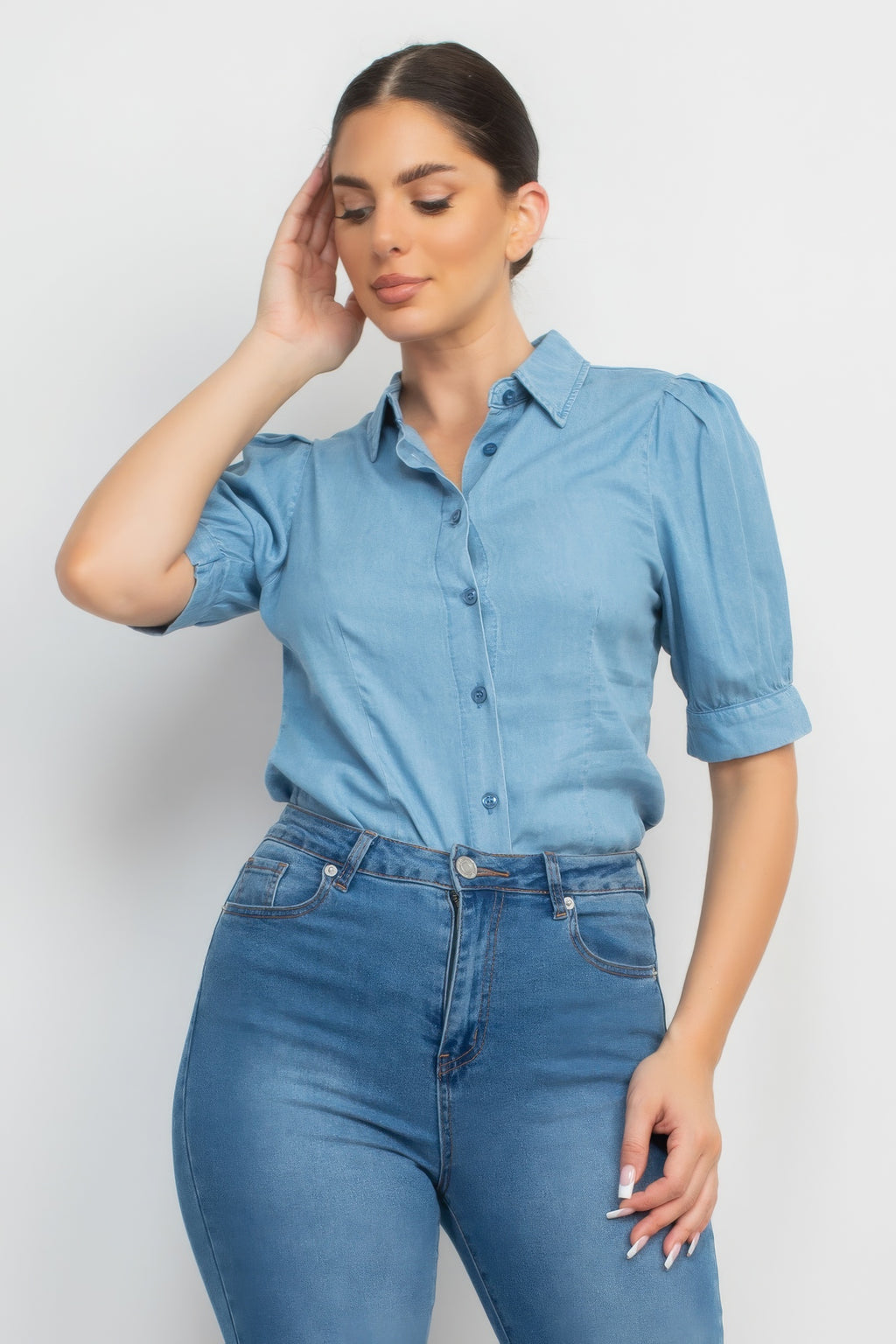 Button-down Denim Shirt Top