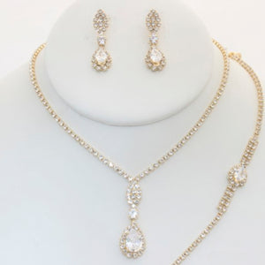 Rhinestone Necklace Earring Bracelet Set