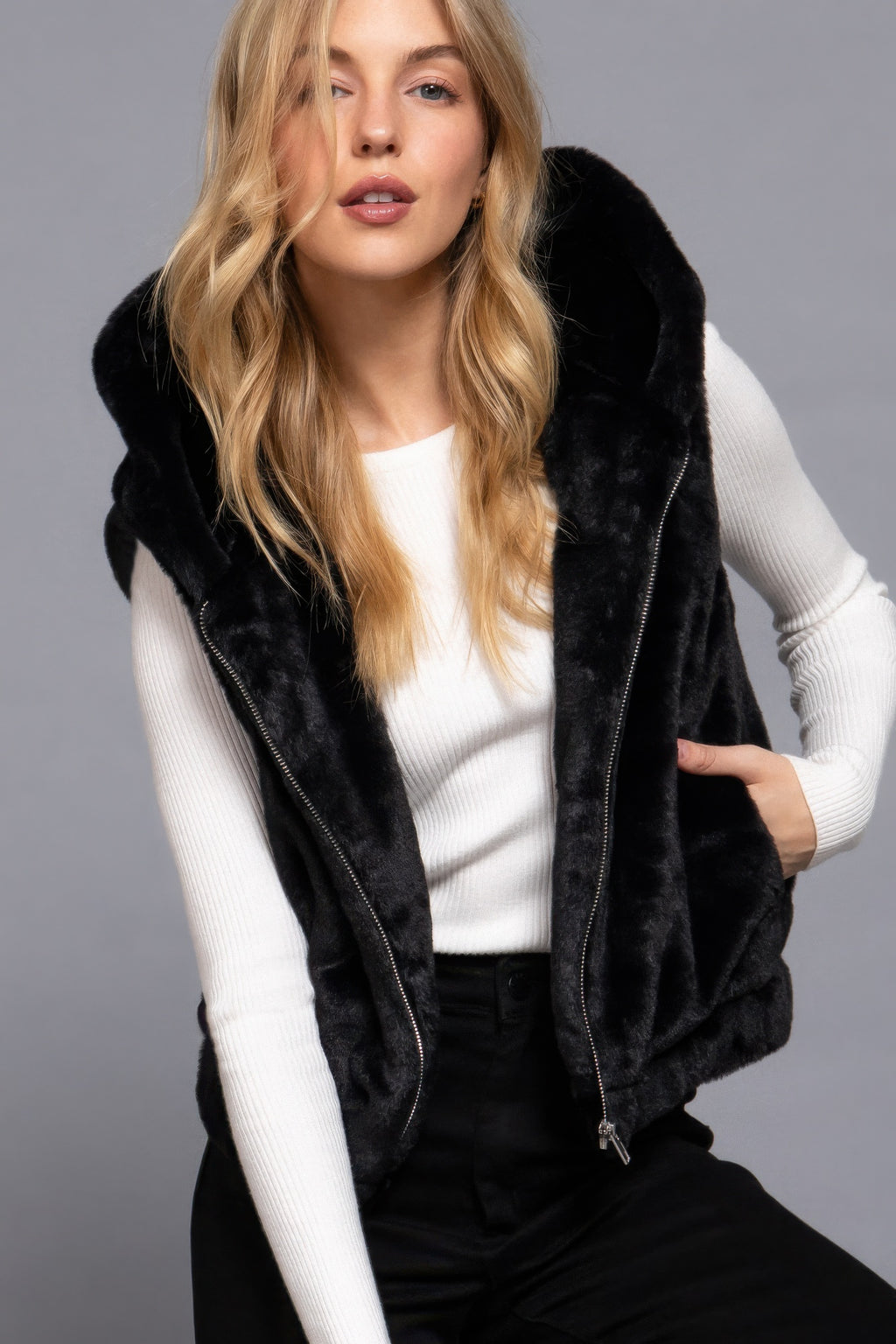 Hoodie Faux Fur Vest